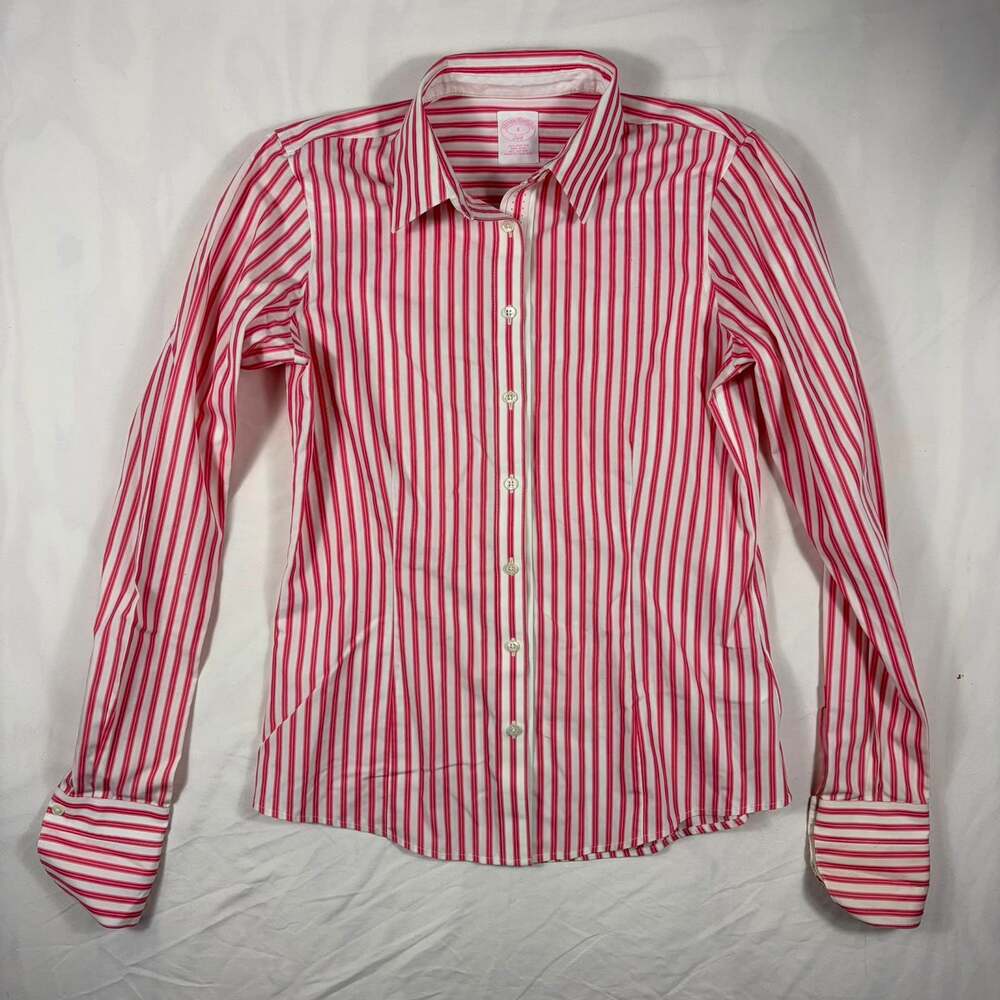 Brooks Brothers 346 Tailored Fit Non-Iron Red and White Striped Long Sleeve Butt - Picture 5 of 5